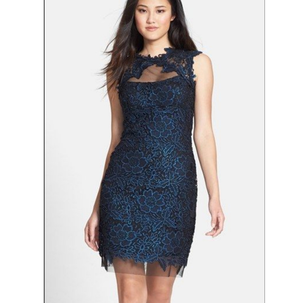 Betsy & Adam Dark Blue Lace Sheath Dress Size 8